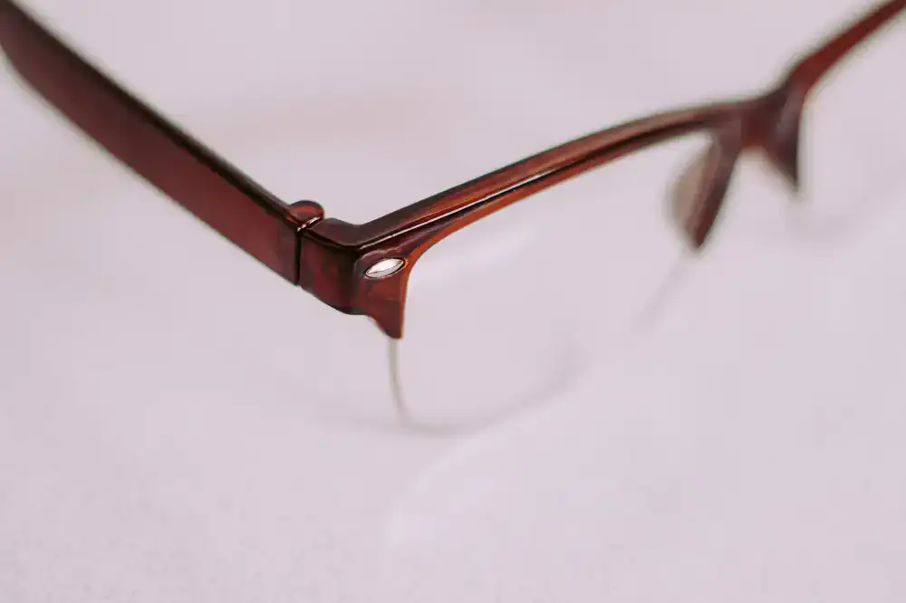 Macro shot showcasing high quality frame hinge and textured acetate material